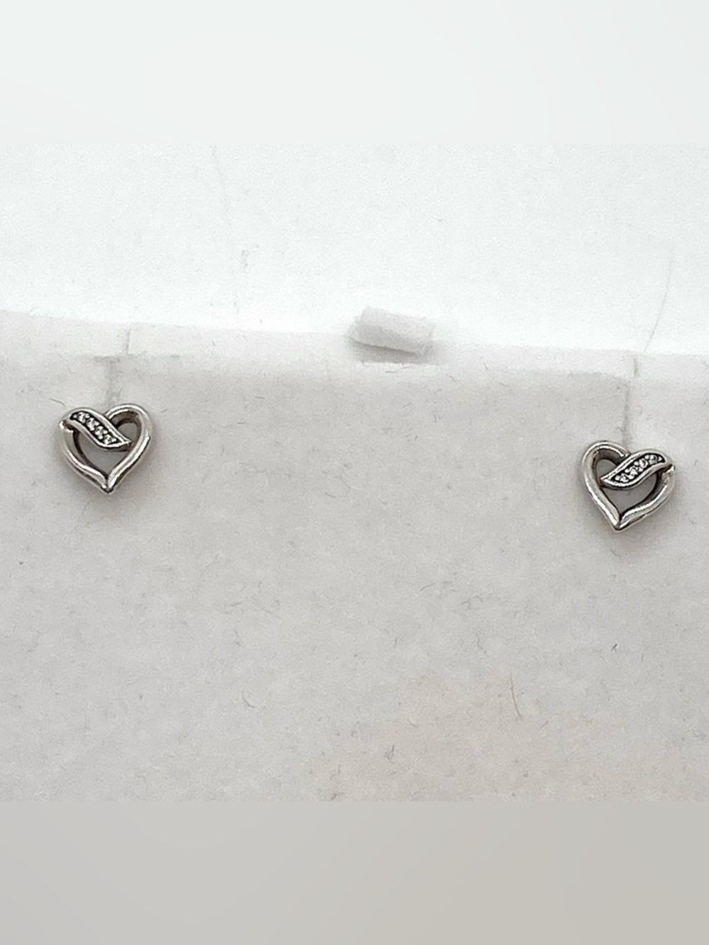 Pandora Sterling Silver & CZ Stone Open Heart Ribbon Stud Earrings | 8mm x 8mm